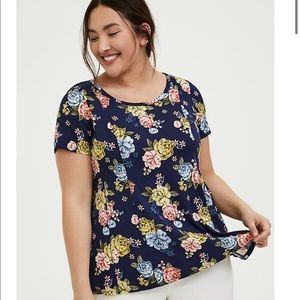 Torrid Navy Floral Challis Fit & Flare Blouse